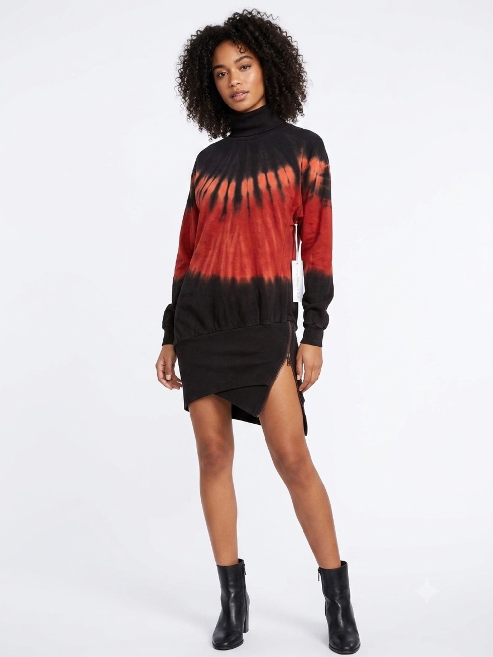 NWT Young Fabulous & Broke Revolve Tie Dye Turtleneck Dress XS Black Red Boho